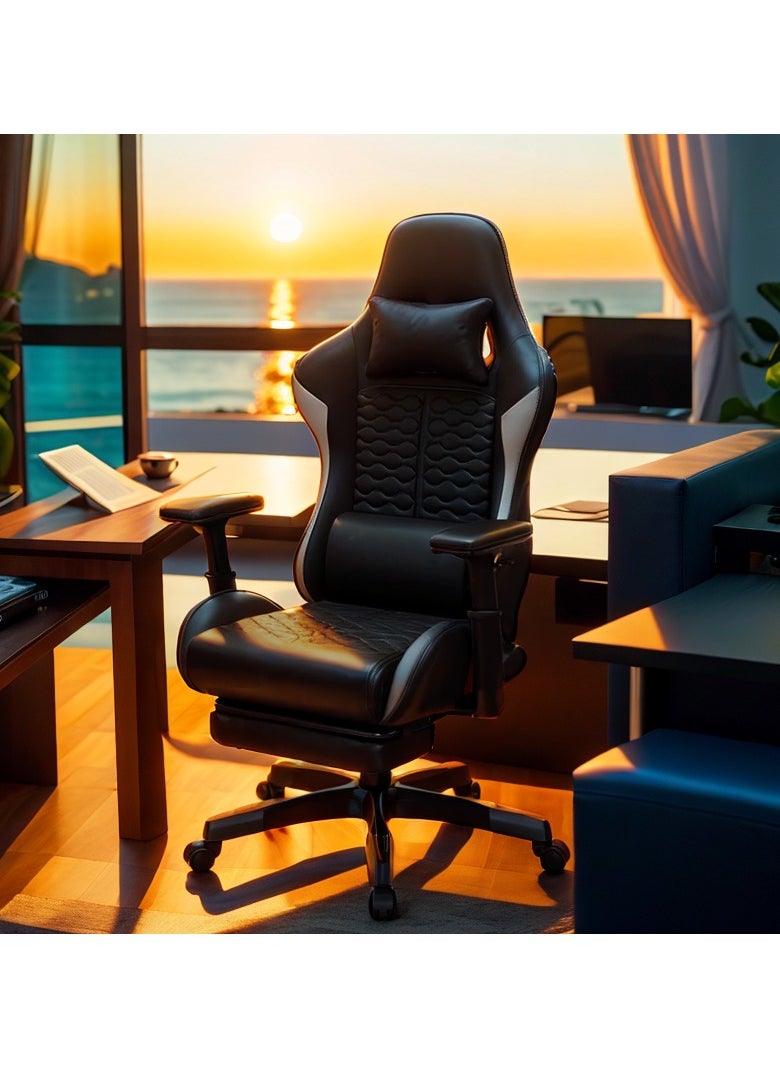Chulovs - Chulovs Gaming Chair Office Chair High Back Computer Chair Desk Chair Racing Video Game Adjustable Swivel Chair with Footrest and Lumbar Support (Black) - Image 1