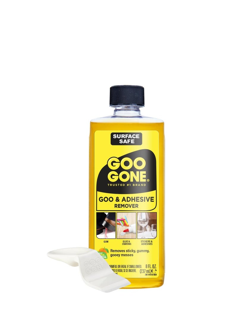 Goo Gone سائل جود غون الأصلي - 8 أونصة - مزيل لاصق آمن للأسطح يزيل بأمان الملصقات، العلامات، البقع، بقايا الشريط، العلكة، الشحوم، القار، الطباشير، والغراء - Image 1