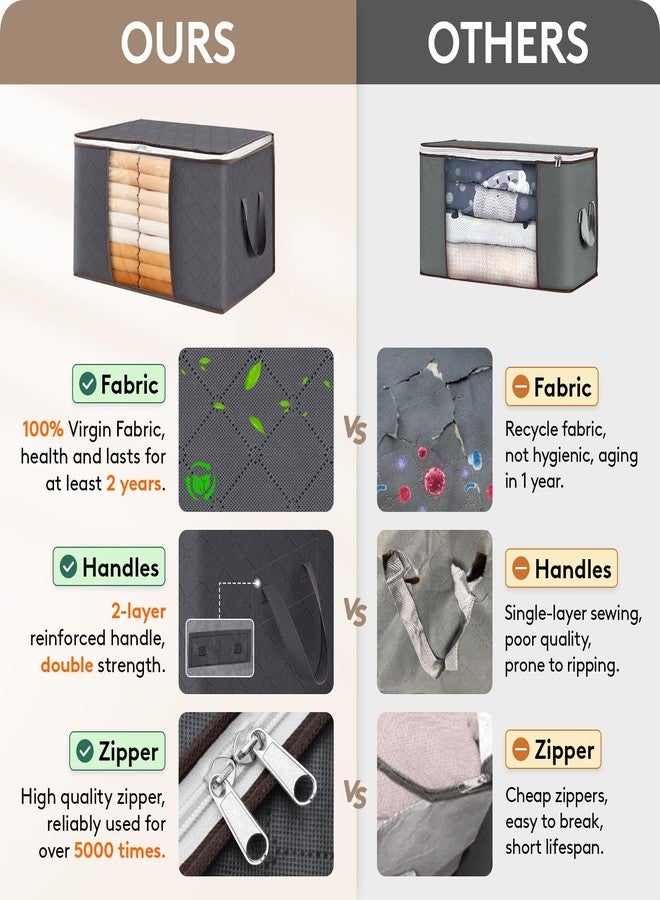 Lifewit 2 Pack Clothes Storage, Foldable Storage and Organization, Storage Bins with Lids, Blanket Storage with Clear Window, Closet Storage with Reinforced Handles for Clothing, Bedding, Gray - Image 3