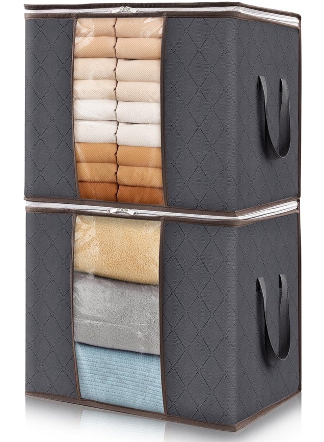 Lifewit 2 Pack Clothes Storage, Foldable Storage and Organization, Storage Bins with Lids, Blanket Storage with Clear Window, Closet Storage with Reinforced Handles for Clothing, Bedding, Gray - Image 1