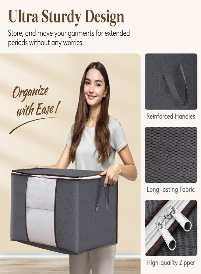 Lifewit 2 Pack Clothes Storage, Foldable Storage and Organization, Storage Bins with Lids, Blanket Storage with Clear Window, Closet Storage with Reinforced Handles for Clothing, Bedding, Gray - Image 5