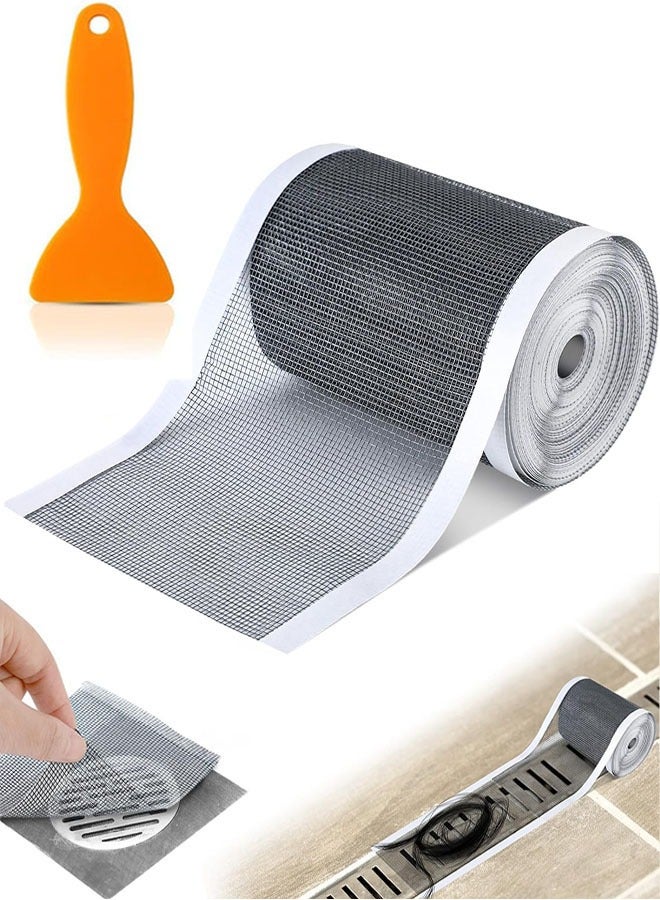 ملصقات لاصقة ذاتية اللصق لصرف الدش مقاس 4 بوصة × 33 قدم، مع مجرفة تنظيف وماسك شعر بالوعة الاستحمام، ملصقات شبكة صرف الدش لحوض المطبخ والحمام - Image 1