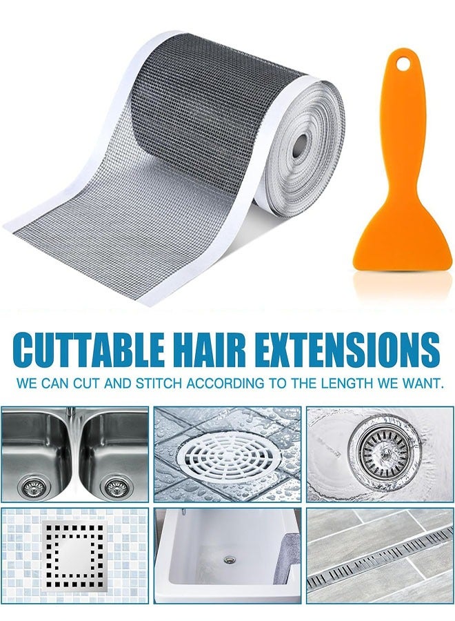 ملصقات لاصقة ذاتية اللصق لصرف الدش مقاس 4 بوصة × 33 قدم، مع مجرفة تنظيف وماسك شعر بالوعة الاستحمام، ملصقات شبكة صرف الدش لحوض المطبخ والحمام - Image 3