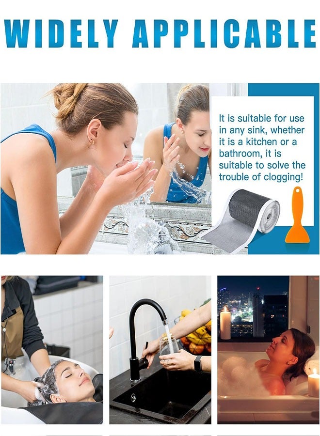 ملصقات لاصقة ذاتية اللصق لصرف الدش مقاس 4 بوصة × 33 قدم، مع مجرفة تنظيف وماسك شعر بالوعة الاستحمام، ملصقات شبكة صرف الدش لحوض المطبخ والحمام - Image 5