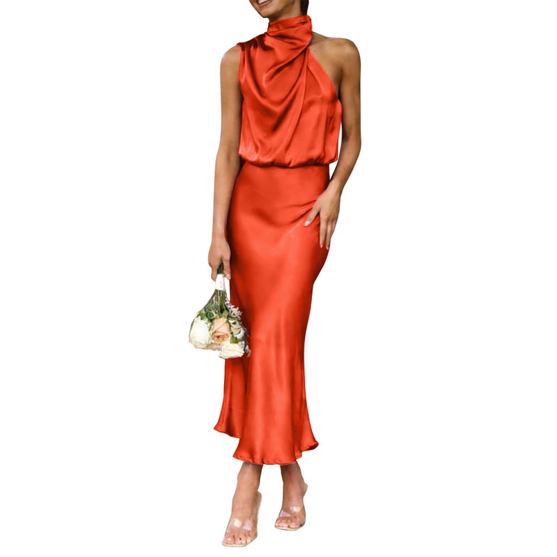 Women's Solid Satin Sleeveless Dress - Image 5