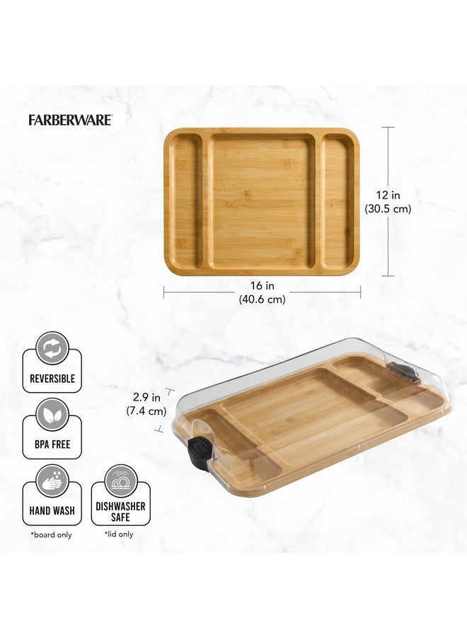 فاربرواير لوح تقطيع من فاربر وير، بثلاث حجرات وغطاء شفاف قابل للقفل، مناسب للمأكولات الباردة والوجبات الخفيفة وغيرها، لون أكاسيا - Image 4