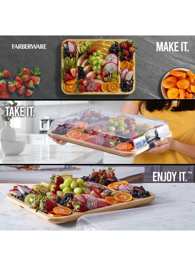فاربرواير لوح تقطيع من فاربر وير، بثلاث حجرات وغطاء شفاف قابل للقفل، مناسب للمأكولات الباردة والوجبات الخفيفة وغيرها، لون أكاسيا - Image 2
