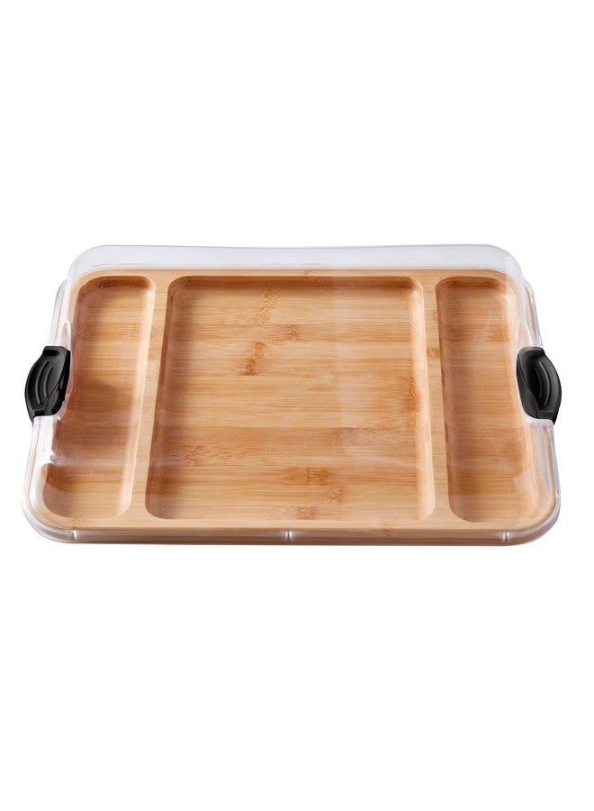 فاربرواير لوح تقطيع من فاربر وير، بثلاث حجرات وغطاء شفاف قابل للقفل، مناسب للمأكولات الباردة والوجبات الخفيفة وغيرها، لون أكاسيا - Image 1