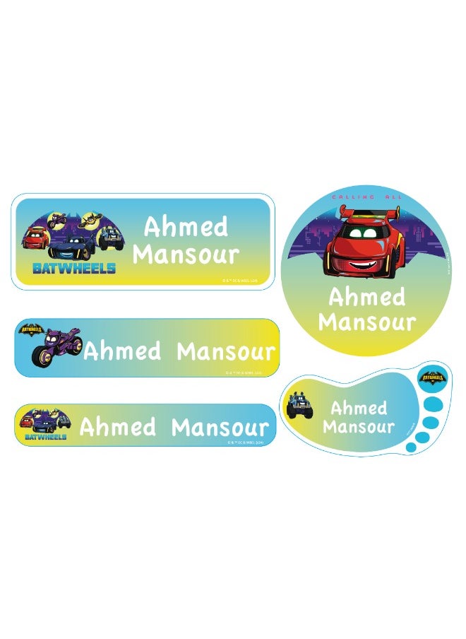 Essmak Batman Personalized Waterproof Name Labels for Kids – Set of 74 Custom Stickers for School Supplies, Lunch Boxes, Clothes and Toys  - Image 1