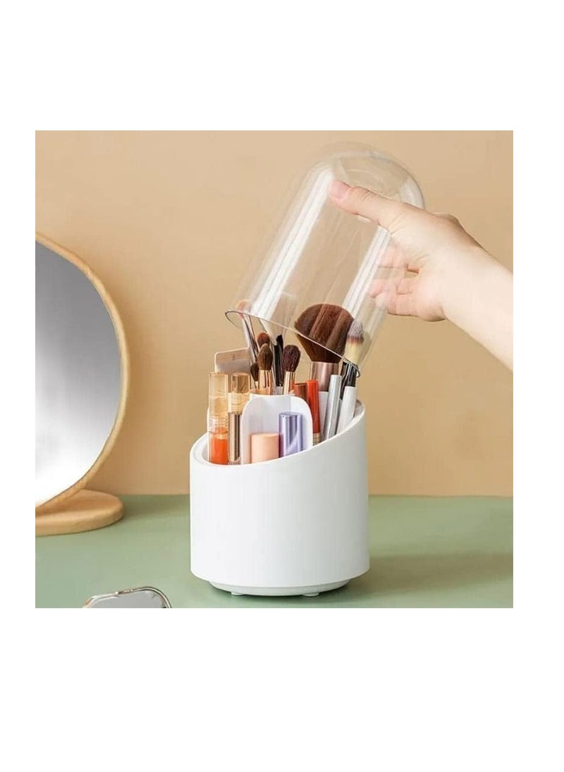 Generic 1× 360 degree rotating makeup brush storage box, multifunctional dust-proof desktop organizer, lipstick, eyeshadow and cosmetic brush holder, rotating makeup organizer for storing cosmetics. From Rana Storr  - Image 1