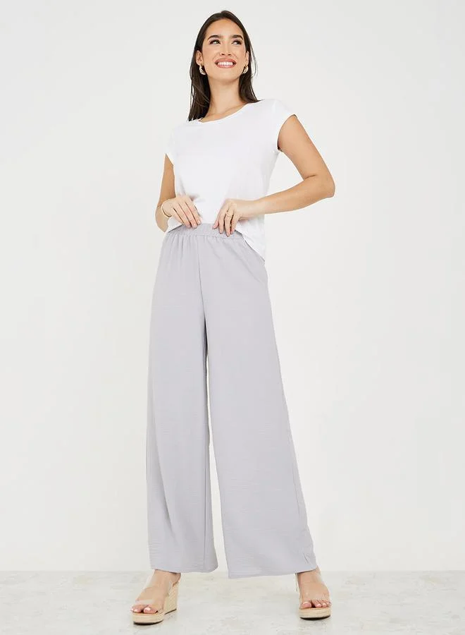 Styli Wide Leg Pants with Elasticated Waistband