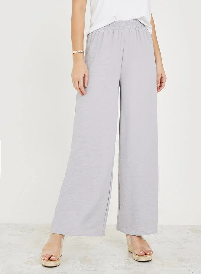 Styli Wide Leg Pants with Elasticated Waistband