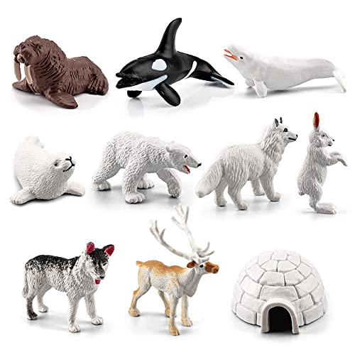 NatureMan Mini Arctic Animals Toys Set 10PCS Polar Animal Figurines Toy PlaysetIncludes Polar Bear Seal Reindeer Wolf Rabbit Arctic Fox Igloo for Toddlers Birthday Gift - Image 1