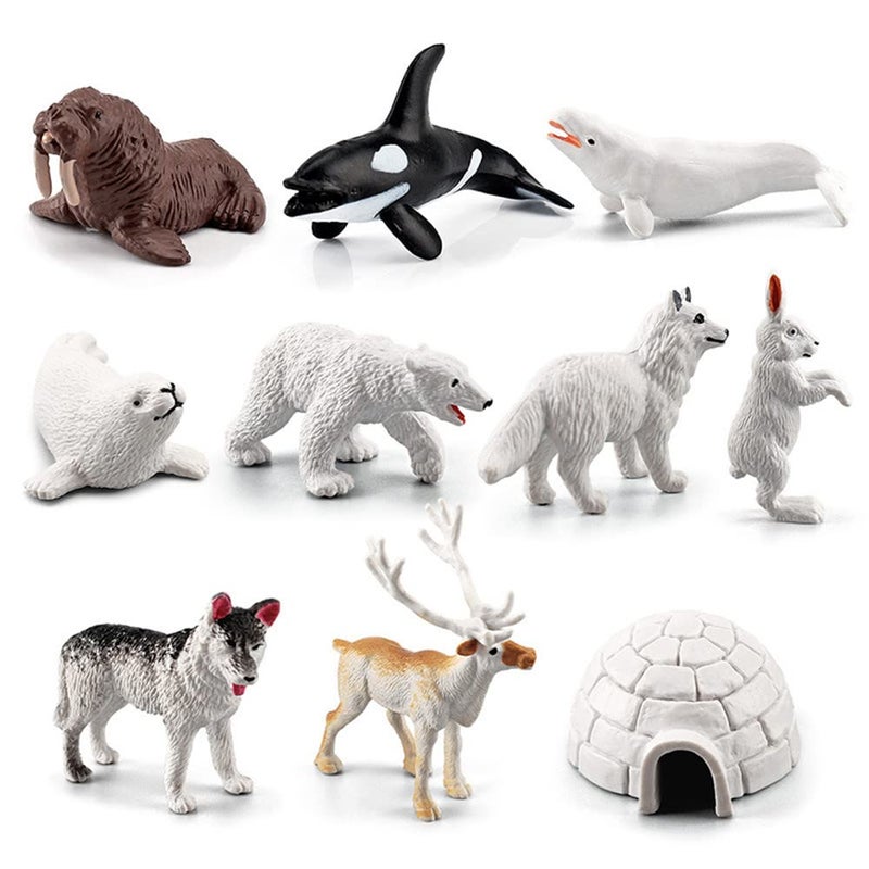 NatureMan Mini Arctic Animals Toys Set 10PCS Polar Animal Figurines Toy PlaysetIncludes Polar Bear Seal Reindeer Wolf Rabbit Arctic Fox Igloo for Toddlers Birthday Gift - Image 3