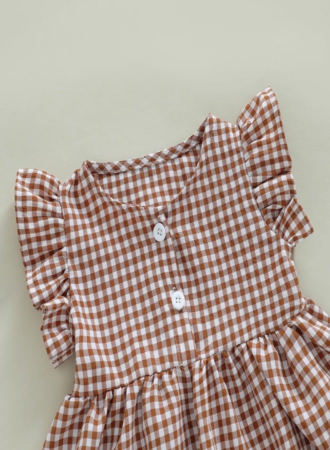 Yoawdats Toddler Infant Girl Clothes Plaid Ruffle Sleeveless Tops Bloomer 2PCS Suit Baby Girl Summer Outfits 0-24 Months (Khaki, 6-12 Months) - Image 5