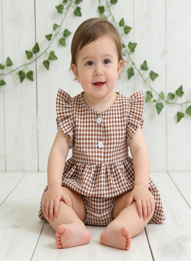 Yoawdats Toddler Infant Girl Clothes Plaid Ruffle Sleeveless Tops Bloomer 2PCS Suit Baby Girl Summer Outfits 0-24 Months (Khaki, 6-12 Months) - Image 2