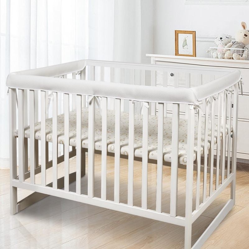 Crib Rail Cover 51In X 7In & 27.5In X 7In White - Soft Breathable Mesh 3-In-1 Versatile Design Teething Protector for Nursery Infant Baby Proofing - Image 1