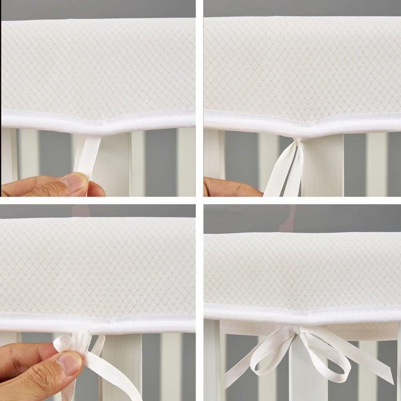 Crib Rail Cover 51In X 7In & 27.5In X 7In White - Soft Breathable Mesh 3-In-1 Versatile Design Teething Protector for Nursery Infant Baby Proofing - Image 2