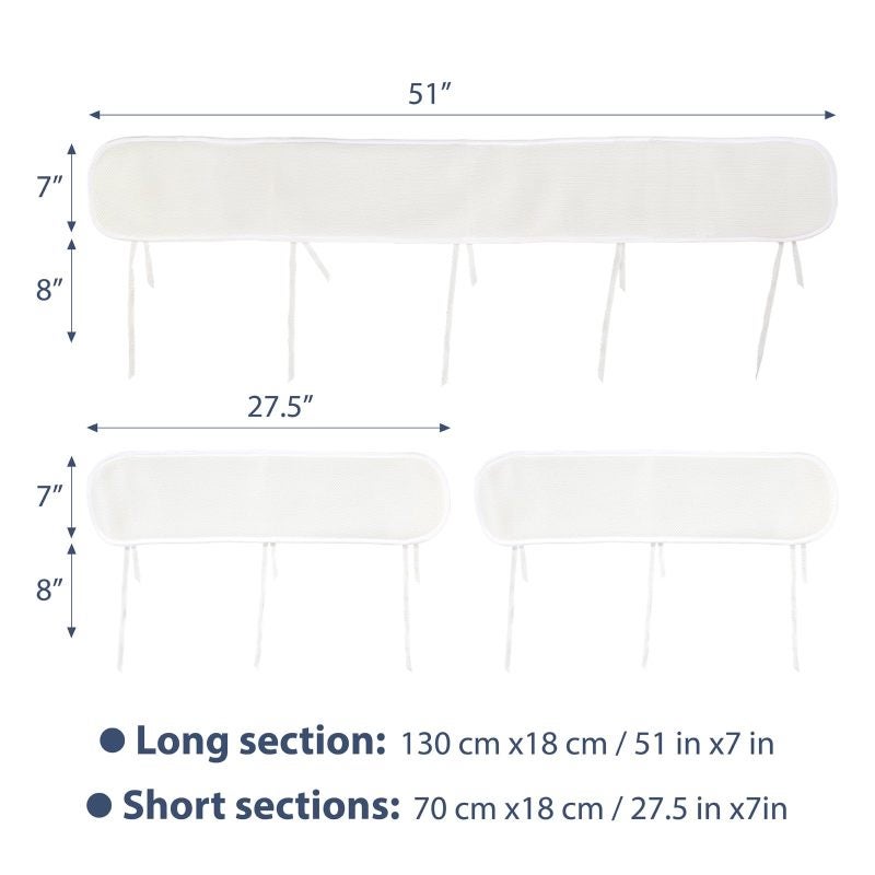 Crib Rail Cover 51In X 7In & 27.5In X 7In White - Soft Breathable Mesh 3-In-1 Versatile Design Teething Protector for Nursery Infant Baby Proofing - Image 3