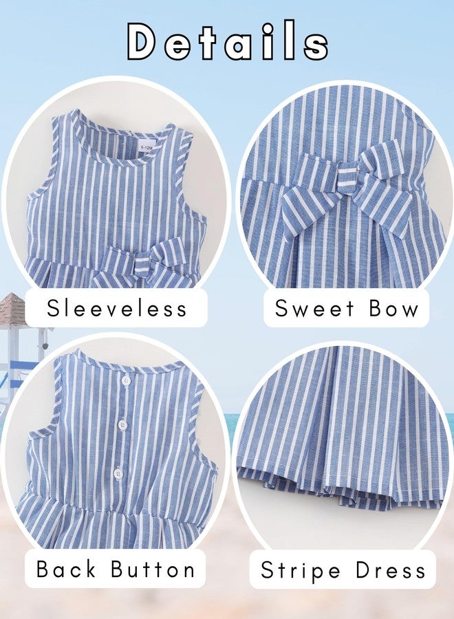 SODLON 18 Month Girls Dresses Sleeveless Causal Summer Dress Toddler Girl Clothes 18-24 Months Blue Bow Striped Fashion Sun Dress with Hat Cute Sweet 24 Month Girl Outfits - Image 5