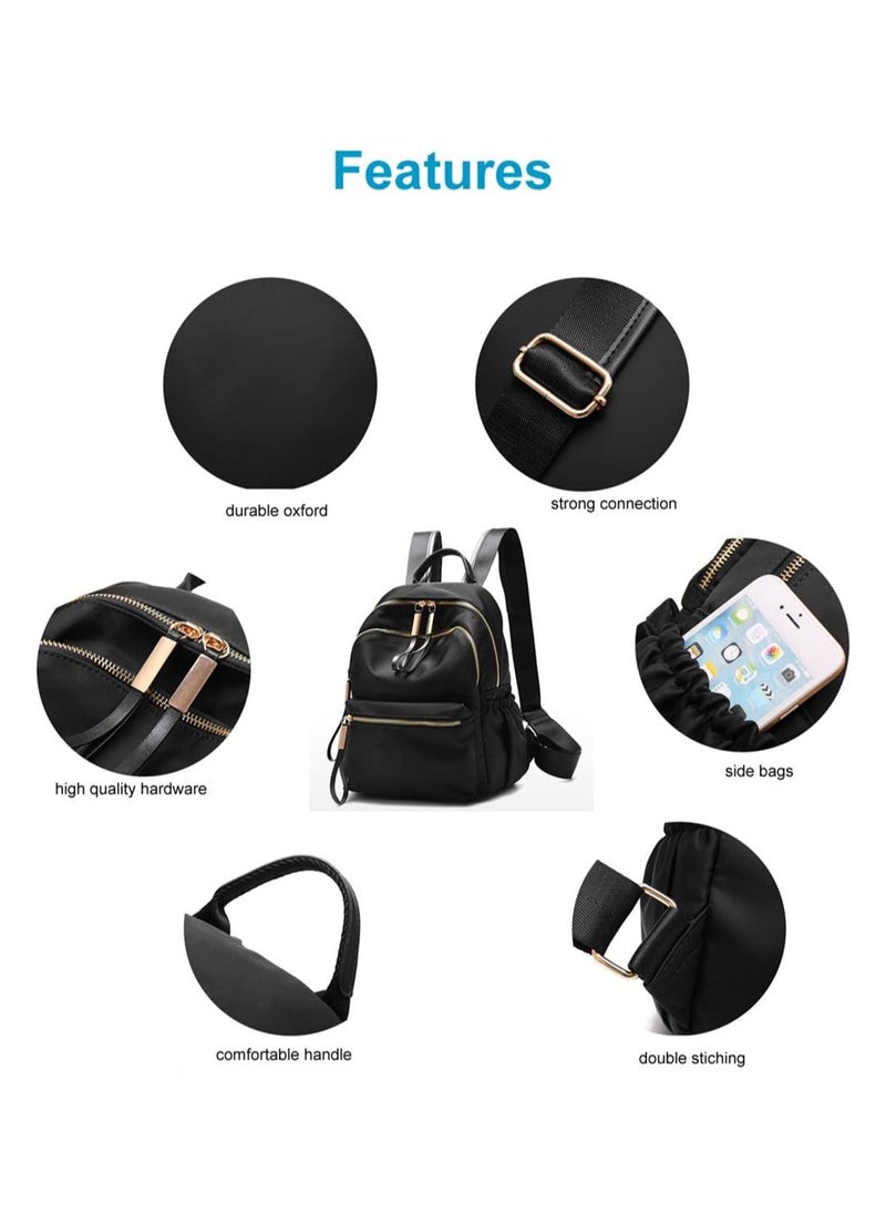 SYOSI - Waterproof Oxford Small Backpack Purse for Women School Bag for Girls, Mini Backpack for Adult Kids School Travel, Ladies Fashion Designer Rucksack Convertible Travel Shoulder Bag (Black) - Image 1