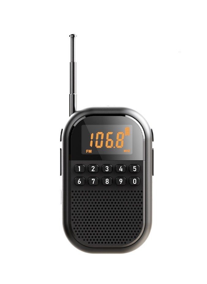 راديو شخصي محمول AM/FM مع سماعة بلوتوث - راديو جيب رقمي صغير قابل للشحن - يدعم بطاقة الذاكرة TF - مزود بشاشة LED ومؤقت نوم - يحتوي على مقبس سماعات للأذن - مثالي للمشي والجري (أسود)