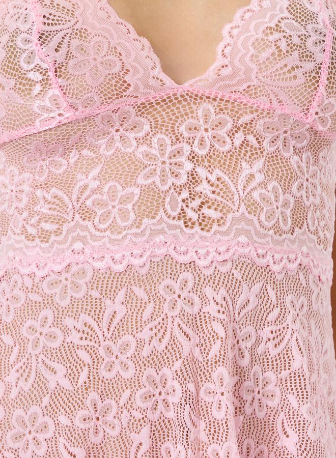 ستايلي مجموعة من سراويل داخلية وقميص نوم دانتيل بزخارف زهور - Image 3