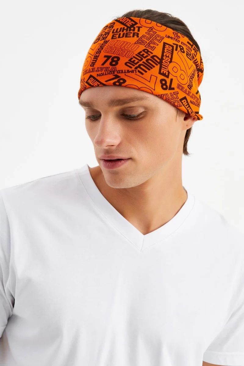بوتيكجيز Orange Men's Cotton Combed Comb, Non-Slip, Ultra Light, Sport Wide Headband Bandana Buff