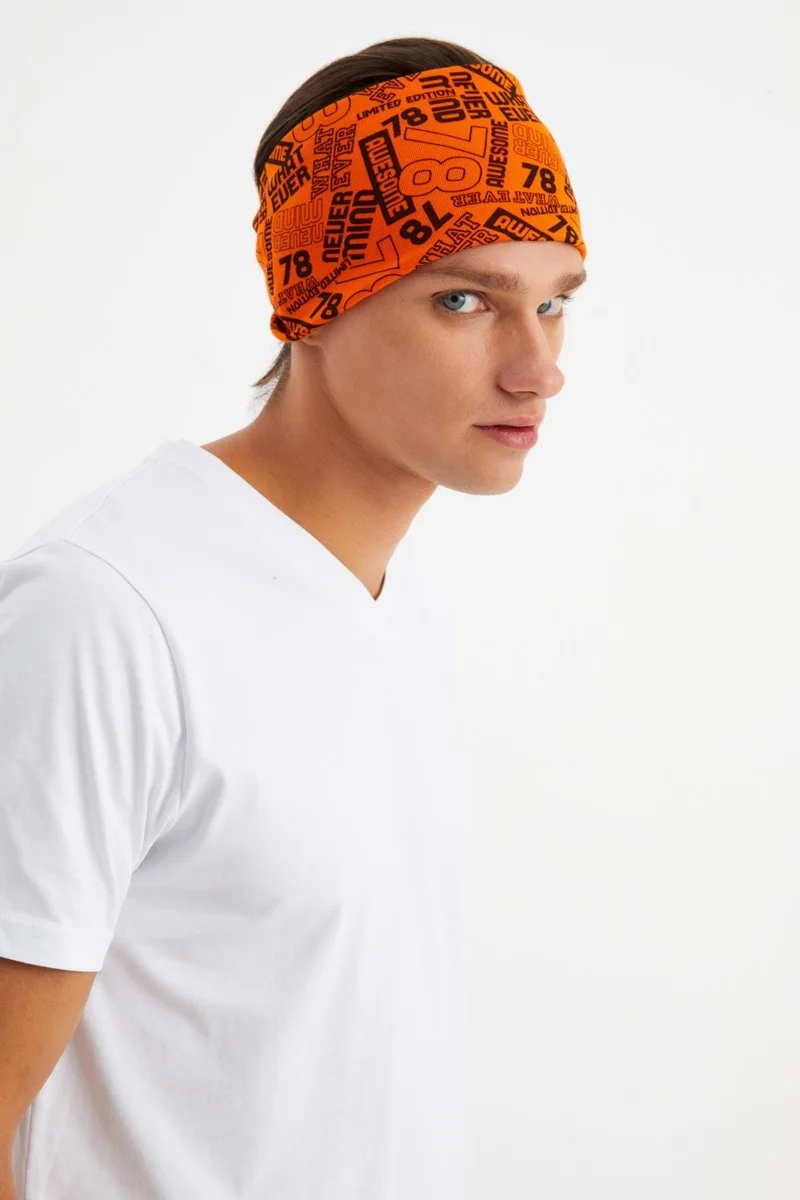 بوتيكجيز Orange Men's Cotton Combed Comb, Non-Slip, Ultra Light, Sport Wide Headband Bandana Buff