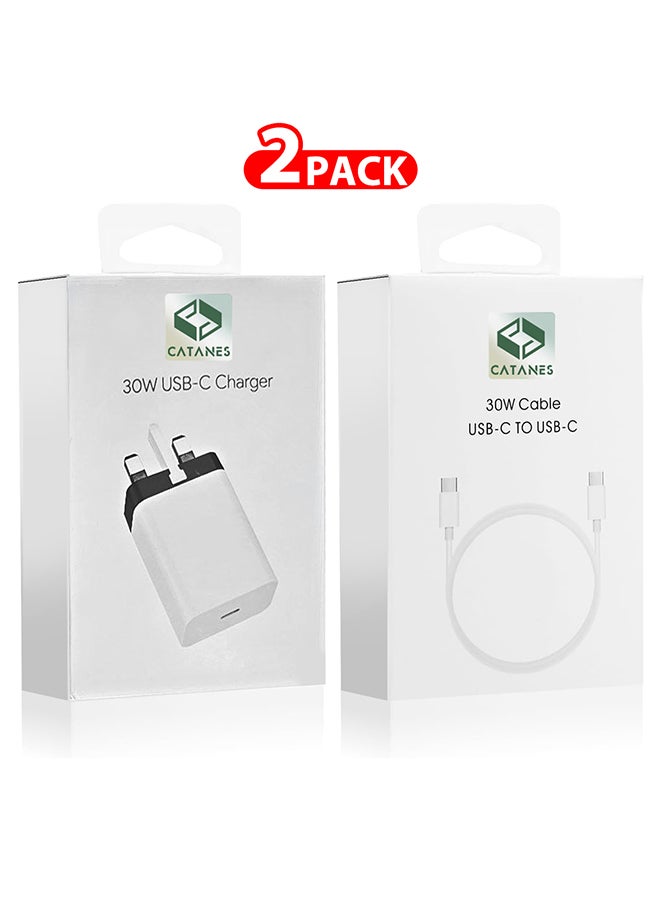 CATANES 30W USB-C Super Fast Charger 3 Pins Charger and Cable Compatible with USB-C Devices Fast Charging Phone Charger USB-C to USB C Sync Charge Cable Included  - Image 1