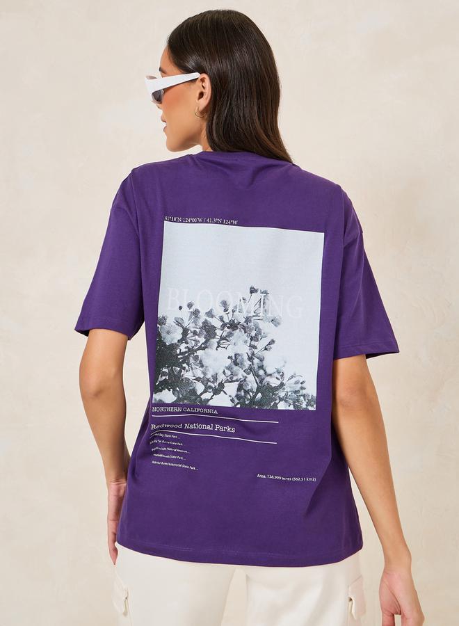 ستايلي تيشيرت أوفر سايز بياقة مستديرة وطبعة زهور - Image 1