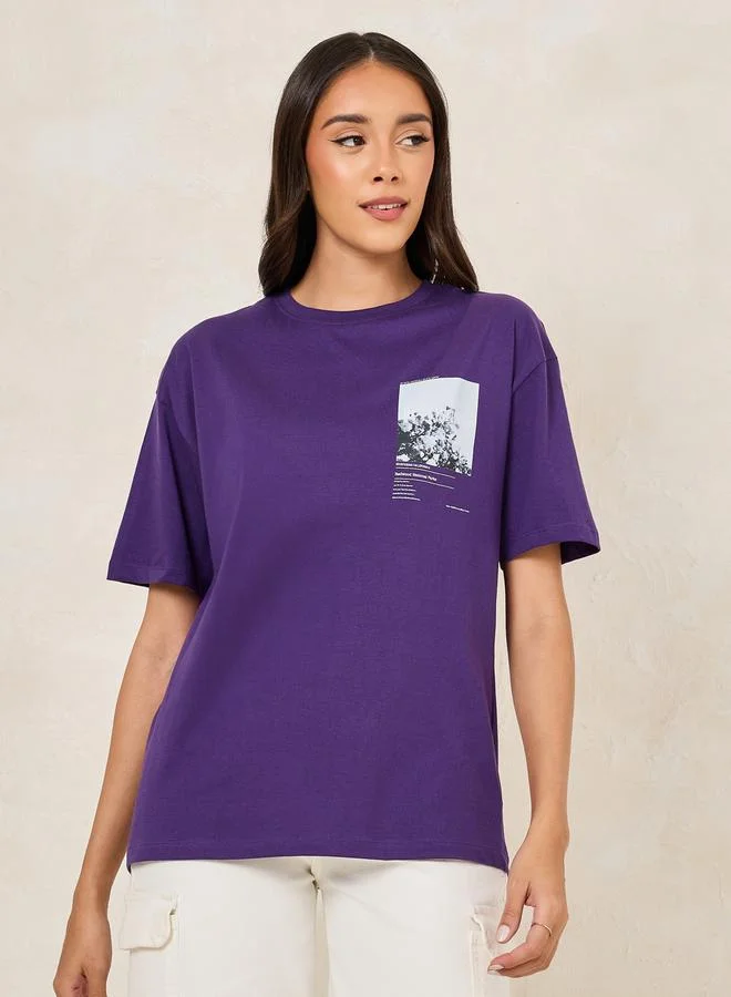 ستايلي Oversized Blooming Graphic Round Neck T-Shirt