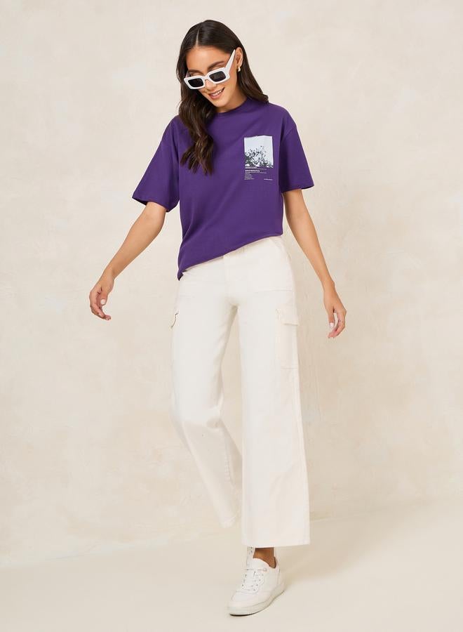 ستايلي تيشيرت أوفر سايز بياقة مستديرة وطبعة زهور - Image 2