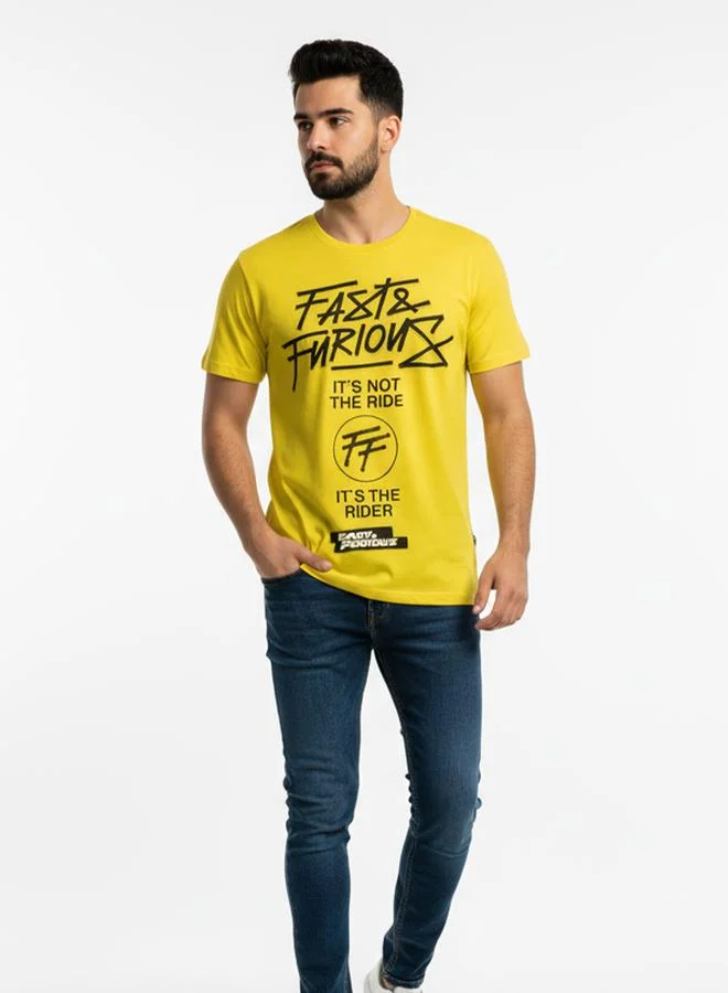 Take Two Men Yellow Fast and Furious Graphic Print T-Shirt