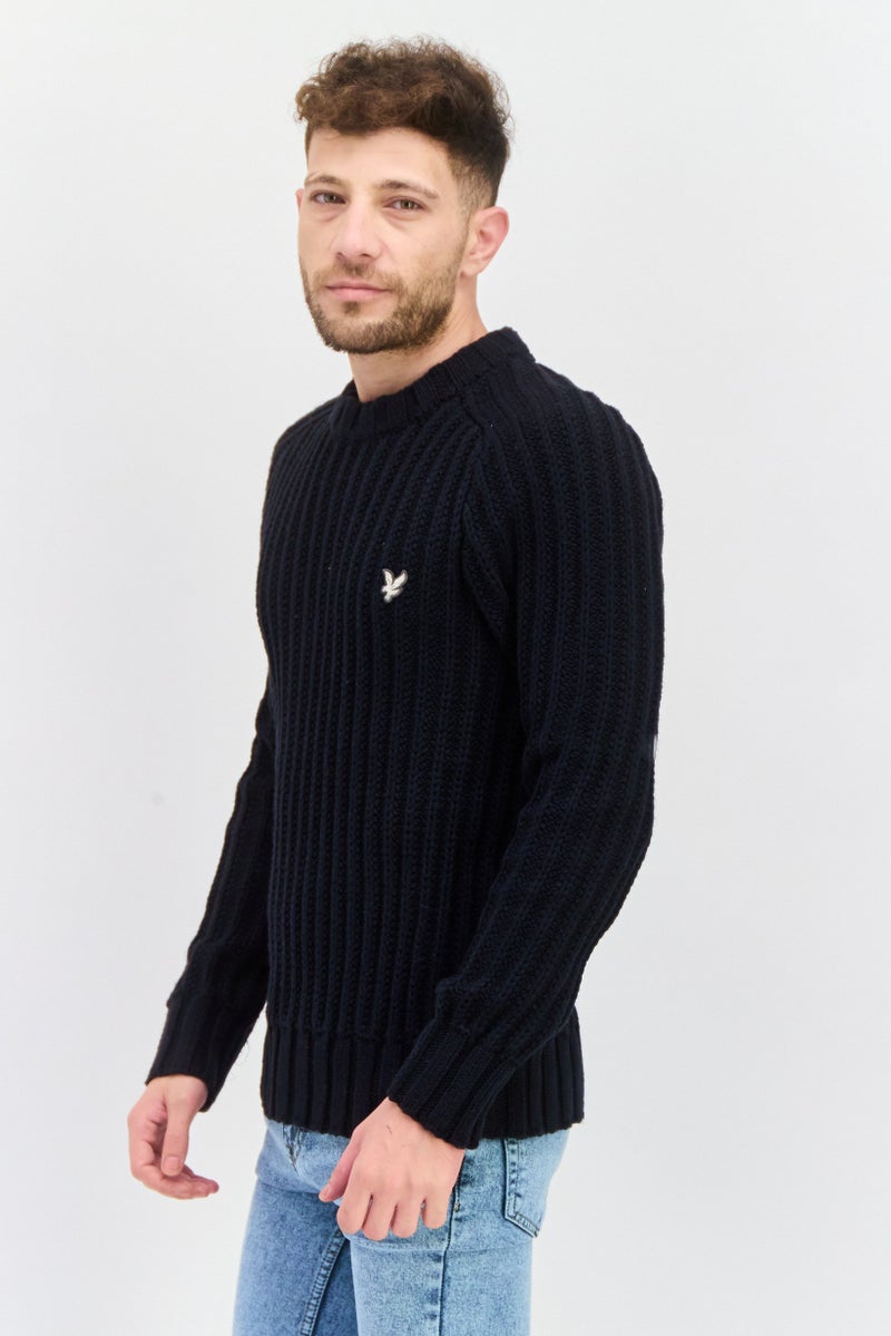 Lyle & Scott Men Crew Neck Long Sleeve Brand Logo Sweater, Navy Blue - Image 2