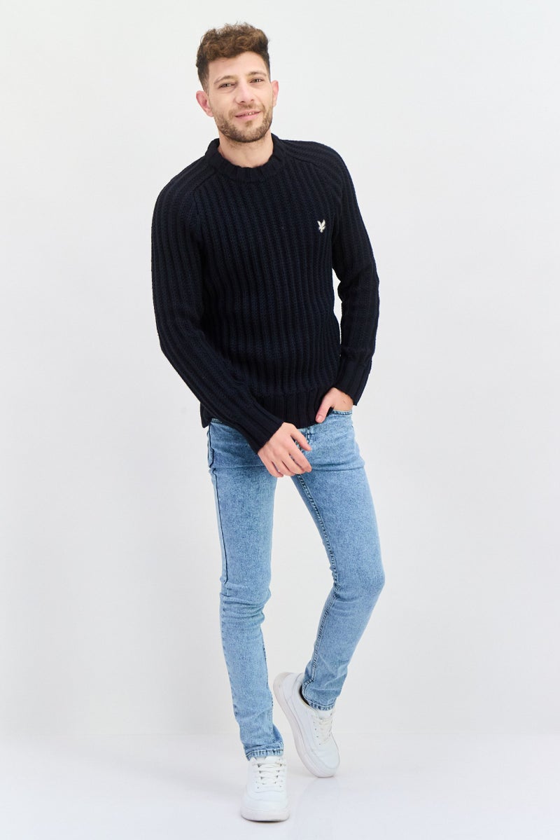 Lyle & Scott Men Crew Neck Long Sleeve Brand Logo Sweater, Navy Blue - Image 4