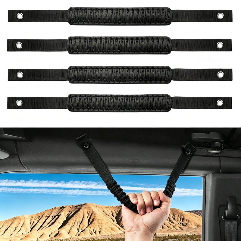 SFYHORK 4 PCS Roll Bar Grab Handles Compatible with FordBronco 2025 2024 2023 2022 2021 4 or 2 Door Upgrade Grab Handle Comfortable Paracord Grip Handle Black - Image 3