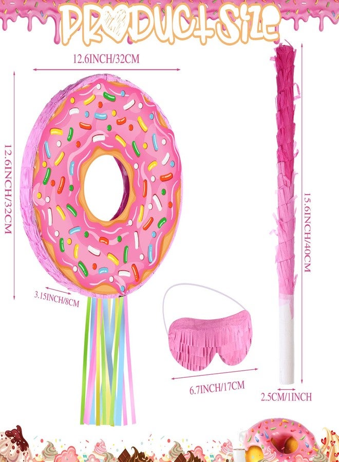 Suilung Pink Donut Piñata with String, Bat and Blindfold Multicolor Colorful Small Piñata for Reveal Shower Donut Grow up Theme Party Birthday Anniversary Party, 12.6 x 12.6 x 3.15 Inch - Image 2