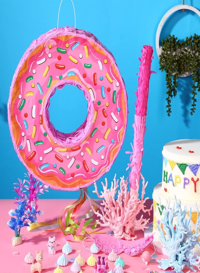 Suilung Pink Donut Piñata with String, Bat and Blindfold Multicolor Colorful Small Piñata for Reveal Shower Donut Grow up Theme Party Birthday Anniversary Party, 12.6 x 12.6 x 3.15 Inch - Image 4