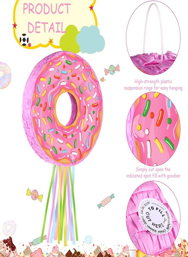 Suilung Pink Donut Piñata with String, Bat and Blindfold Multicolor Colorful Small Piñata for Reveal Shower Donut Grow up Theme Party Birthday Anniversary Party, 12.6 x 12.6 x 3.15 Inch - Image 3