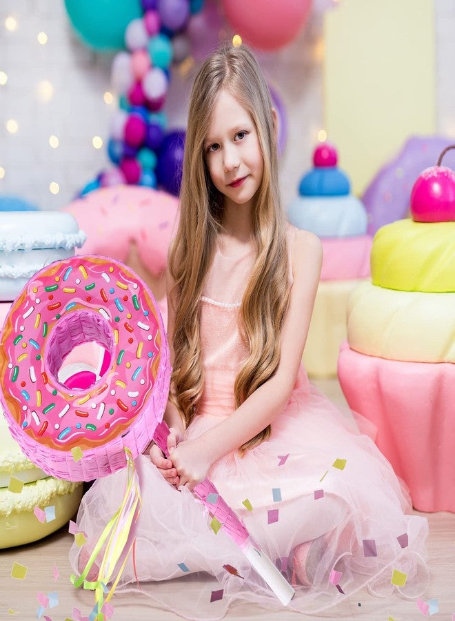Suilung Pink Donut Piñata with String, Bat and Blindfold Multicolor Colorful Small Piñata for Reveal Shower Donut Grow up Theme Party Birthday Anniversary Party, 12.6 x 12.6 x 3.15 Inch - Image 5