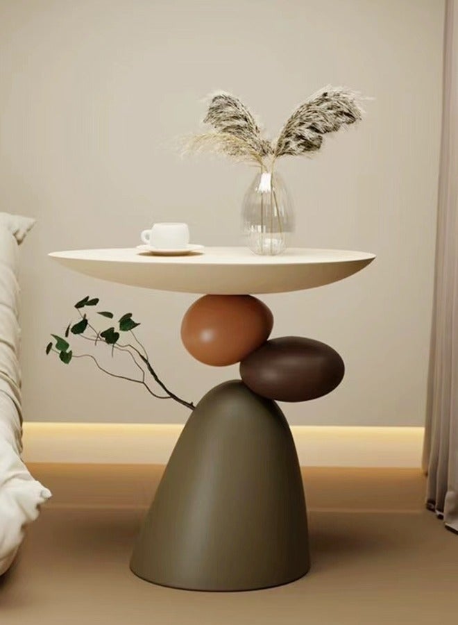 C&C Home Modern Scandinavian Resin Side Table with Stone Carved Design - Round Tray Top, Fully Assembled for Bedroom, Living Room, and Office, 51x29x50 cm - Image 1