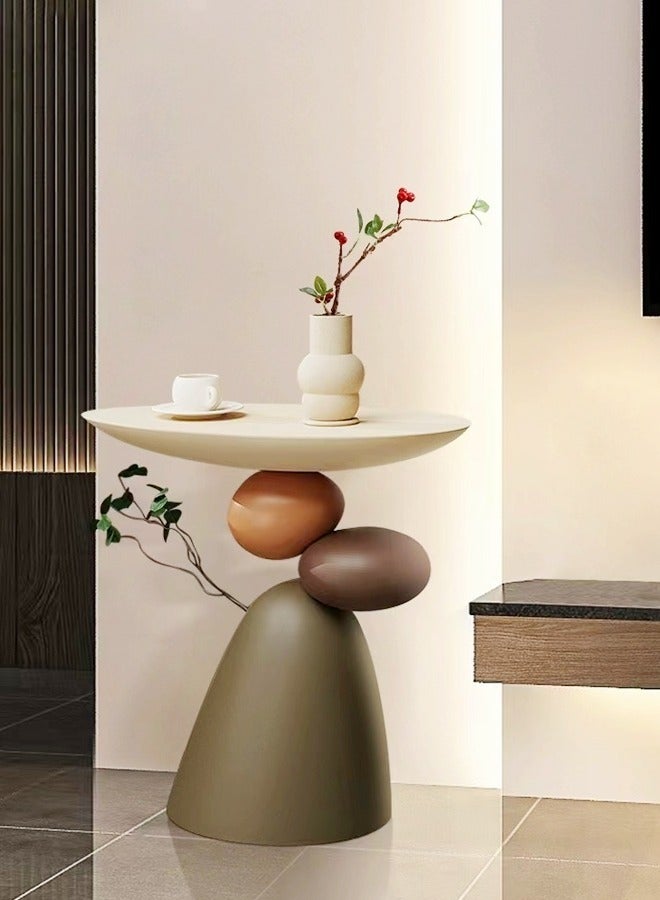 C&C Home Modern Scandinavian Resin Side Table with Stone Carved Design - Round Tray Top, Fully Assembled for Bedroom, Living Room, and Office, 51x29x50 cm - Image 5