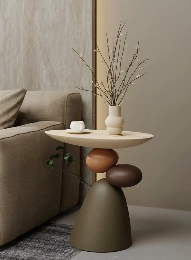 C&C Home Modern Scandinavian Resin Side Table with Stone Carved Design - Round Tray Top, Fully Assembled for Bedroom, Living Room, and Office, 51x29x50 cm - Image 4