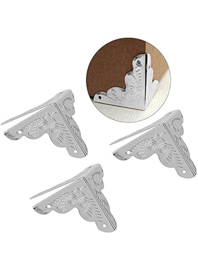 12pcs Vintage Metal Three Sides Corner Decorative Protectors Iron Cover Guard with Screws for Jewelry Gift Box Picture Frame(Silver) - Image 2