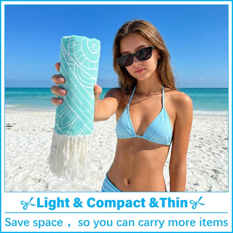 Vikumond Thin Turkish Beach Towel Lightweight Soft Cotton Extra Large XL Oversized Sand Free Sandproof Absorbent Quick Dry Towels Cloud Bath Pool Travel Compact Essentials Accessories for Adult Gifts - Image 4