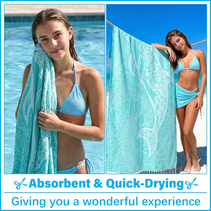 Vikumond Thin Turkish Beach Towel Lightweight Soft Cotton Extra Large XL Oversized Sand Free Sandproof Absorbent Quick Dry Towels Cloud Bath Pool Travel Compact Essentials Accessories for Adult Gifts - Image 5