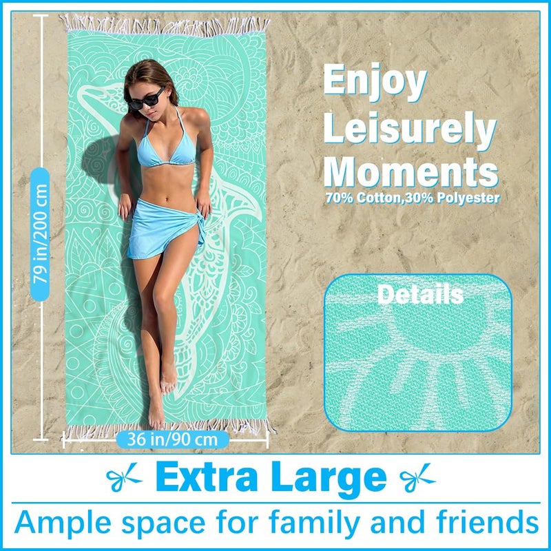 Vikumond Thin Turkish Beach Towel Lightweight Soft Cotton Extra Large XL Oversized Sand Free Sandproof Absorbent Quick Dry Towels Cloud Bath Pool Travel Compact Essentials Accessories for Adult Gifts - Image 2