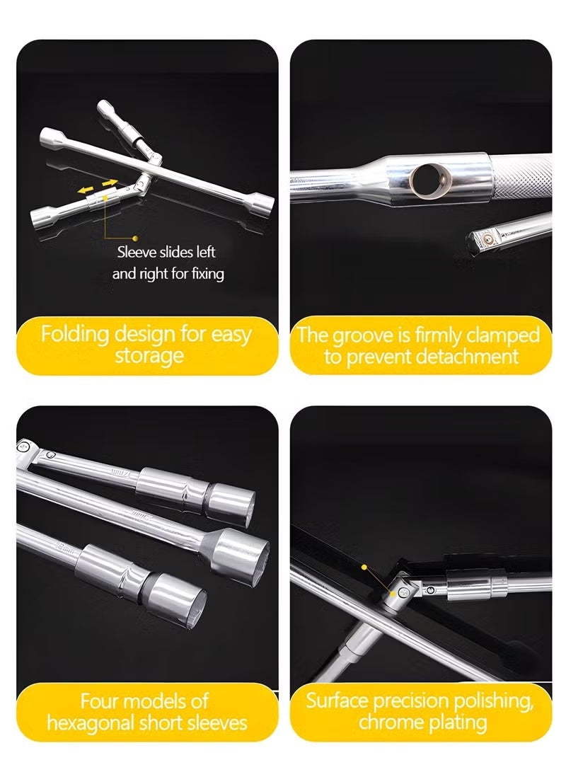 Multifunction Sliding Wrench Breaker Bar with 11/16 inch, 3/4 inch, 13/16 inch, and 7/8 inch (17, 19, 21, and 23 mm),4 Ports Universal Hexagon Spanner Wrench,Automotive Repair Tools - Image 3