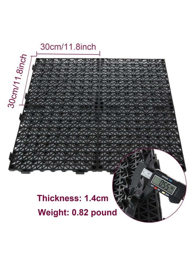 FengWu 12 Pack 12" Interlocking Rubber Bathroom Flooring Tiles Non-Slip Pool Mat Splicing Shower Mat Outdoor Cushion Mat for Drain, Deck, Pool, Patio, Balcony, Shower, Kitchen, Yard (Black)  - Image 2